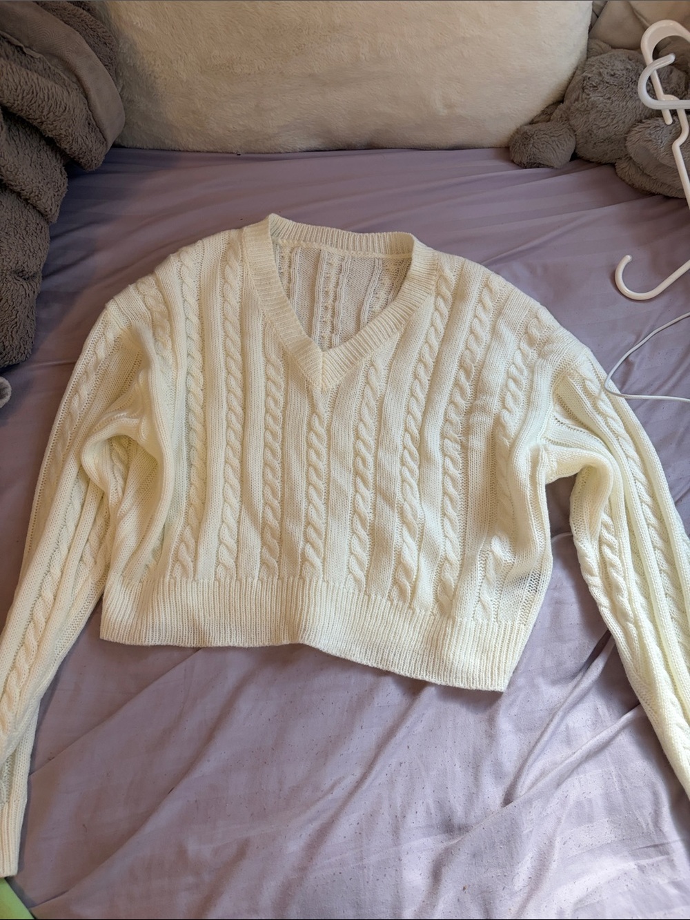 Cream Cable Knit V-Neck Sweater